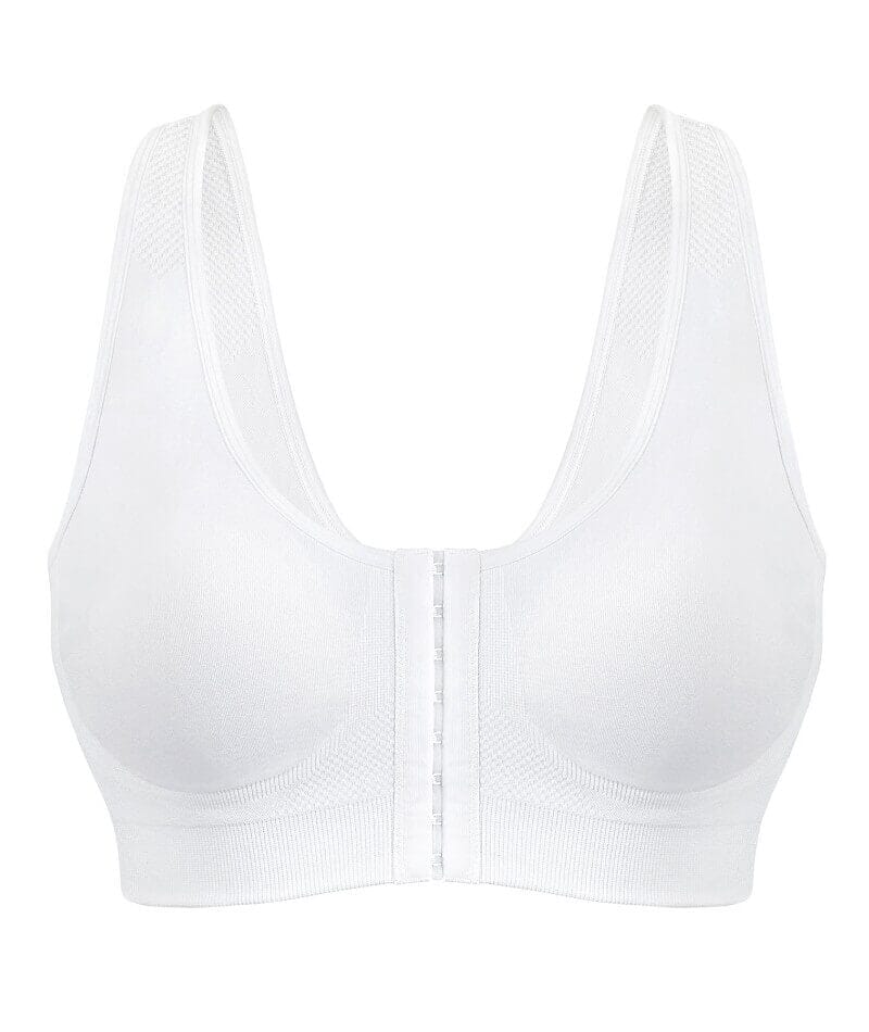 Exquisite Form Fully Seamless Wire-Free Full Coverage Bra with Front Closure - White Bras